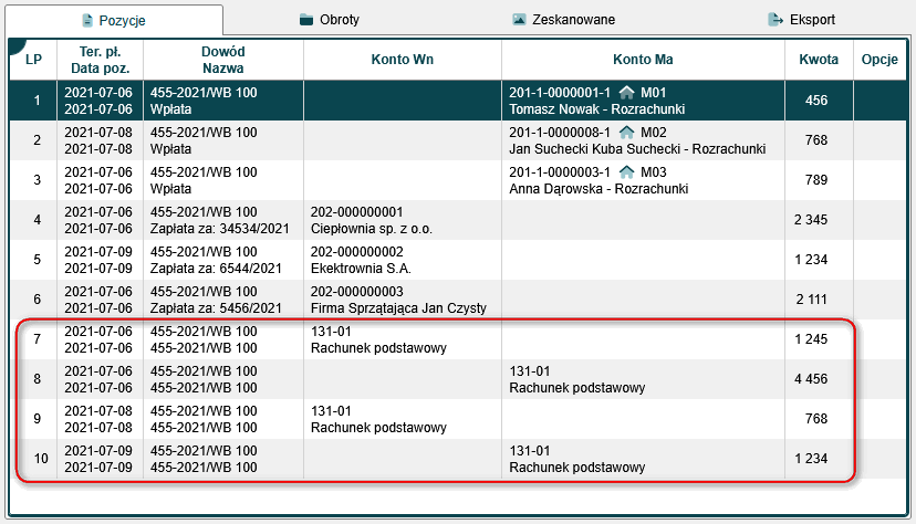 Księgowanie WB